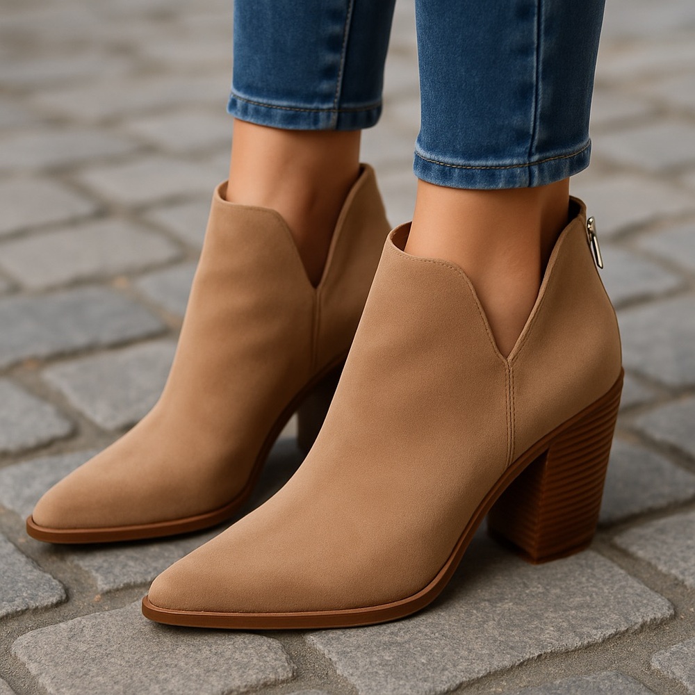 Vince Camuto Gigietta Taupe Suede Pointed Toe Booties | Size 9.5